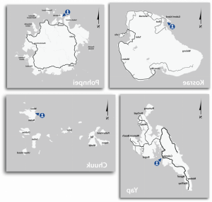 地图显示澳博体育app在密克罗尼西亚联邦(FSM)港口——楚克、波纳佩、雅浦、科斯雷